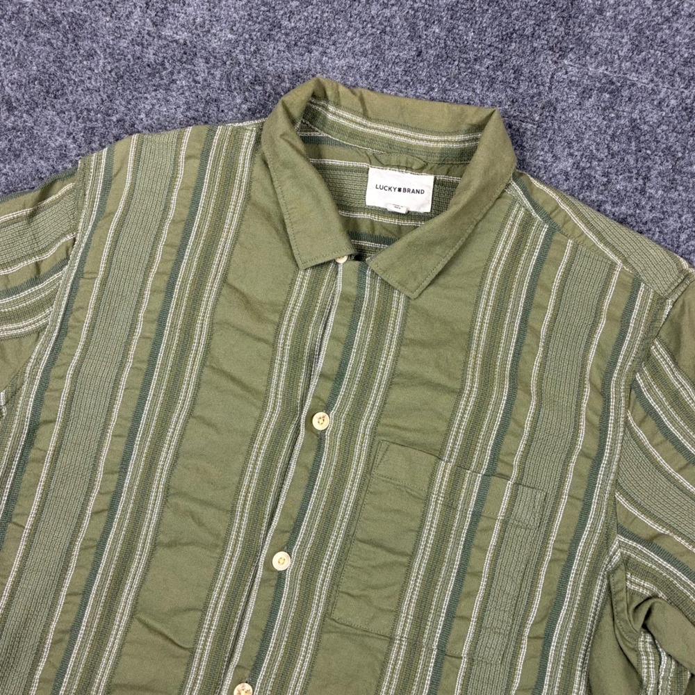 Lucky Brand Mens Size Large Green Textured Cotton Short Sleeve Button Up Shirt